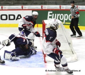 IIHF U18 World Championship Auston Matthews #19, Michael Floodstrand #16, Vladimir Cibulka #1 © Andreas Robanser/Puckfans.at
