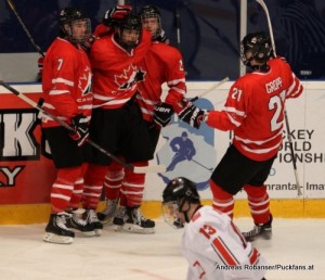 IIHF U18 World Championship 2014 Finland  1/4Final CAN-SUI Ryan Pilon #7 , Ryan Gropp #21 , Jake Virtanen #19
