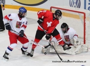 IIHF U18 World Championship 2014 Finland   Filip Pyrochta #24 , Thomas Heinimann #20 , Vitek Vanecek #1