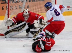 IIHF U18 World Championship 2014 Finland  1/2 Final CAN-CZE  Mason McDonald #30 , Mathew Barzal #16 , David Kase #8