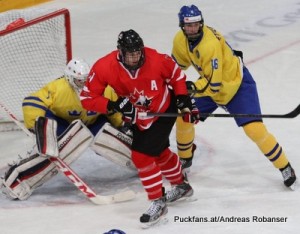 IIHF U18 World Championship 2014 Bronze Medal Game CAN - SWE  Linus Söderström #1 , Brendan Perlini #11, Marcus Pettersson #16