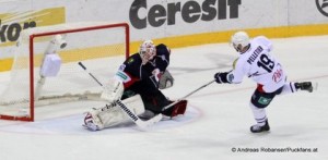 Slovan Bratislava - Medvescak Zagreb 12. November 2014 KHL Saison 14/15 Johan Backlund #26, Pascal Pelletier #19