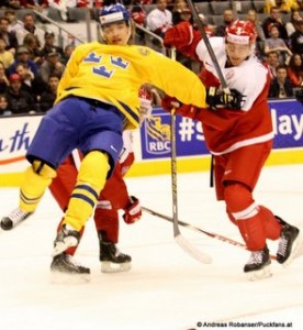 IIHF World Junior Championship 2015  DEN - SWE  Adam Brodecki #20, Matias Lassen #5 © Andreas Robanser/Puckfans.at 