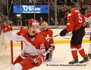 IIHF World Junior Championship 2015Air Canada Center, TorontoSchweiz - DänemarkSonny Hertzberg #18, Mirco Müller #5