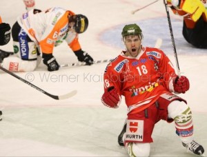 Graz 99ers - HCB Südtirol EBEL Zwischenrunde  Anton BERNARD (Bozen) jubelt über seinen Game Winner © Werner Krainbucher/Puckfans.at