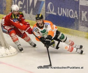 Graz 99ers - EC KAC Jason DESANTIS (KAC) & Marek ZAGRAPAN (Graz 99ers) © Werner Krainbucher/Puckfans.at 