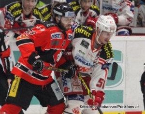 EBEL Playoff 1/4 Finale HC Orli Znojmo - EC KAC Martin Baca #55, Oliver Setzinger #51 © Andreas Robanser/Puckfans.at 