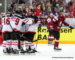 IIHF World Championship 2015 Preliminary RoundCAN - LAT  David Savard #58, Gunars Skvorcovs #73, Mike Smith #41 © Andreas Robanser/Puckfans.at 