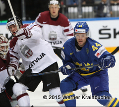 IIHF World Championship 2015 Preliminary Round LAT - SWE Maksims SIROKOVS (LAT); Nicklas Danielsson  ⒸWerner Krainbucher/Puckfans.at