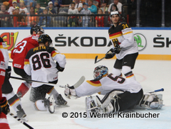 IIHF World Championship 2015 Preliminary Round SUI - GER Timo PIELMEIER (GER), Daniel Pietta #86, Benedikt Kohl #34 ⒸWerner Krainbucher/Puckfans.at 