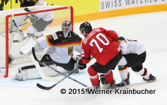 IIHF World Championship 2015 Preliminary Round SUI - GER Timo PIELMEIER (GER), Denis HOLLENSTEIN (SUI) & Daniel PIETTA (GER) ⒸWerner Krainbucher/Puckfans.at   