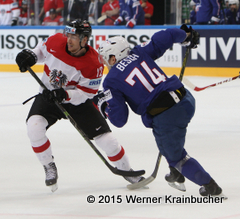 IIHF World Championship 2015 Preliminary Round AUT - FRA Michael RAFFL (AUT); Nicolas BESCH (FRA) ⒸWerner Krainbucher/Puckfans.at 