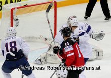 IIHF World Championship 2015 Preliminary Round FRA - CAN  Yohann Auvitu #18, Jordan Eberle #14, Antonin Manavian #4 © Andreas Robanser/Puckfans.at 