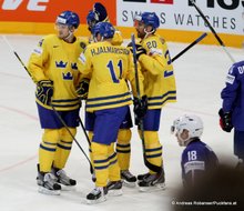 IIHF World Championship 2015 Preliminary Round SWE - FRA Jacob Josefson #16.Oscar Klefbom #84, Joel Lundqvist #20, Simon Hjalmarsson #11 © Andreas Robanser/Puckfans.at