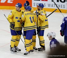 IIHF World Championship 2015 Preliminary Round SWE - FRA Jacob Josefson #16.Oscar Klefbom #84, Joel Lundqvist #20, Simon Hjalmarsson #11 © Andreas Robanser/Puckfans.at 