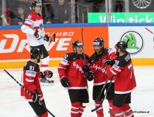 IIHF World Championship 2015 Preliminary Round CAN - AUT Tyson Barrie #22, Ryan O'Reilly #79,  Claude Giroux #28, Tyler Seguin #91, Mario Altmann #41 © Andreas Robanser/Puckfans.at 