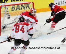 IIHF World Championship 2015 Preliminary Round CAN - AUT Bernhard Starkbaum #29, Tyson Barrie #22, Alexander Cijan #94 © Andreas Robanser/Puckfans.at 