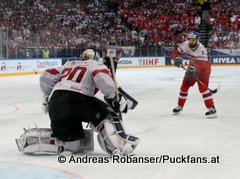 IIHF World Championship 2015 Preliminary Round CZE - SUI Reto Berra #20, Michal Vondrka #82 © Andreas Robanser/Puckfans.at