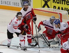 IIHF World Championship 2015 Preliminary Round CZE - SUI Damien Brunner #96, Ondrej Pavelec #31, Petr Koukal #42 © Andreas Robanser/Puckfans.at 