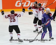 Preliminary Round LAT - FRA Kaspars Daugavins #16, Lauris Darzins #10, Andris Dzerins #25, Jonathan Janil #55 © Andreas Robanser/Puckfans.at 