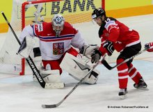 IIHF World Championship 2015 1/2 Finale CAN - CZE  Ondrej Pavelec #31, Jordan Eberle #14 © Andreas Robanser/Puckfans.at 