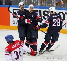 IIHF World Championship 2015 Bronze Medal Game USA - CZE Jakub Nakladal #87, Ben Smith #12, Ondrej Pavelec #31 © Andreas Robanser/Puckfans.at 