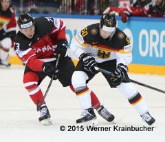 IIHF World Championship 2015 Preliminary Round CAN - GER Tyler TOFFOLI (CAN); Patrick HAGER (GER) ⒸWerner Krainbucher/Puckfans.at