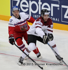 IIHF World Championship 2015 Preliminary Round LAT - CZE Vladimir SOBOTKA (CZE); Janis SPRUKTS (LAT) ⒸWerner Krainbucher/Puckfans.at  