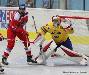 Memorial of Ivan Hlinka 2015  Beclav CZE - SWE  Filip Gustavsson #1 ©Puckfans.at/Andreas Robanser 