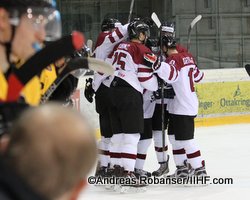 IIHF U20 World Championship Div I Group A Albert Schultz-Eishalle LAT - GER Torjubel Lettland Andreas Robanser/IIHF.com 