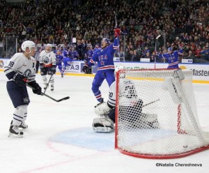 SKA St.Petersburg - Medvescak Zagreb KHL Saison 2015-16 Tuukka Mäntylä #18, Danny Taylor #30, Jarno Koskiranta #4, Ilya Kovalchuk #17 ©Natalia Chereshneva