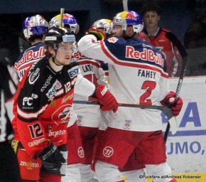 EBEL Final, Game 4 HC Orli Znojmo - EC Red Bull Salzburg Radek Cip #12, Manuel Latusa #15, Brian Fahey #2 ©Puckfans.at/Andreas Robanser