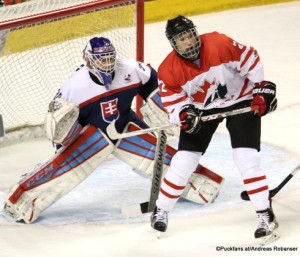 2016 IIHF U18 World Championship CAN - SVK Ralph Engelstad Arena, Grand Forks Michael McLeod #22, Roman Durny #30 ©Puckfans.at/Andreas Robanser