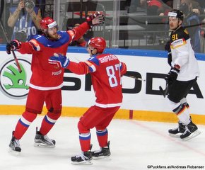 2016 IIHF World Championship Russia, VTB Ice Palace, Moscow  Quarter Final RUS - GER Ivan Telegin #7, Vadim Shipachyov #87, Moritz Müller #91 ©Puckfans.at/Andreas Robanser