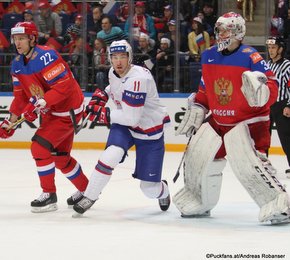 2016 IIHF World Championship Russia, VTB Ice Palace, Moscow  RUS - NOR Maxim Chudinov #73, Mathis Olimb #46 ©Puckfans.at/Andreas Robanser