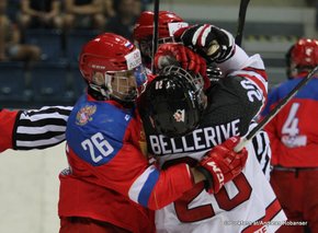 Ivan Hlinka Memorial 2016 RUS - CAN Bratislava Slovnaft Arena Jordy Bellerive #20, Nikita Shashkov #26 ©Puckfans.at/Andreas Robanser