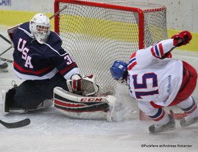 Ivan Hlinka Memorial 2016 Bors Arena, Breclav Final Game USA - CZE Keith Petruzzelli #1, Jaroslav Dvorak #15 ©Puckfans.at/Andreas Robanser