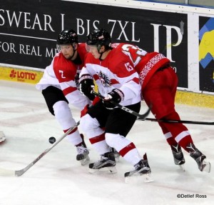 IIHF U20 World Championship 2017 Div IA Lucas Birnbaum #2, Gerd Kragl #13, Ilya Zhukovski #23 ©Detlef Ross