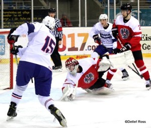 IIHF U20 World Championship 2017, Div IA Bastien Maia #15, Jakob Holzer #25 ©Detlef Ross