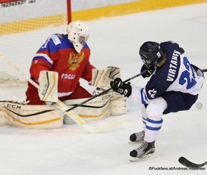 IIHF U18 World Championship 2017 Semifinal FIN - RUS Maxim Zhukov #30, Santeri Virtanen #22 ZS Poprad, Slovakia ©Puckfans.at/Andreas Robanser