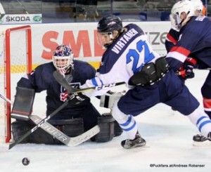 IIHF U18 World Championship 2017 Finale USA - FIN Santeri Virtanen #22, Max Gildon #8, Dylan St.Cyr #1 ZS Poprad, Slovakia ©Puckfans.at/Andreas Robanser