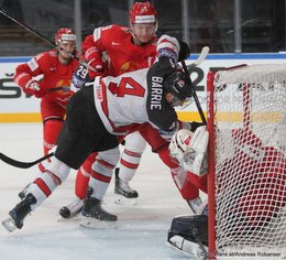 IIHF World Championship 2017 BLR - CAN Tyson Barrie #4, Dmitri Korobov #89, Mikhail Karnaukhov #69 Paris, Bercy ©Puckfans.at/Andreas Robanser