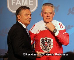 IIHF Hall of Fame Induction 2017 IIHF President Rene Fasel, Dr. Dieter Kalt ©Puckfans.at/Andreas Robanser