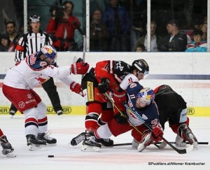 EBEL Final, Game 5 EC Red Bull Salzburg - HC Orli Znojmo Brian Fahey #2, Ben Walter #11 ©Puckfans.at/Werner Krainbucher