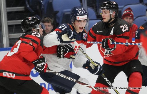 IIHF World Juniors 2018 SVK - CAN Sam Steel #23, Adam Ruzicka #21, Victor Mete #28 Key Bank Center ©Puckfans.at/Andreas Robanser