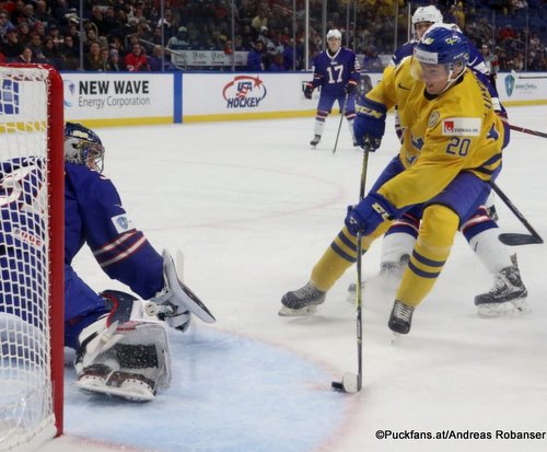 IIHF World Juniors 2018 Semifinal SWE - USA Joseph Woll  #31, Isac Lundeström #20 KeyBank Center ©Puckfans.at/Andreas Robanser