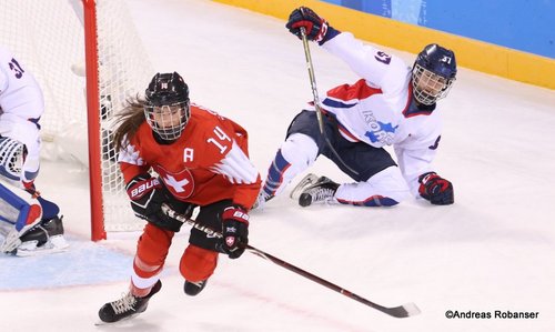 Olympic Winter Games Pyeongchang 2018 Women: SUI - COR Evelina Raselli #14, Randi Griffin #37 Kwandong Hockey Centre ©Andreas Robanser