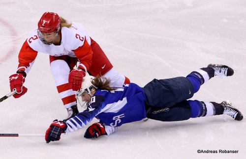 Olympic Winter Games Pyeongchang 2018 Women: USA - RUS Angelina Goncharenko #2, Meghan Duggan #10 Kwandong Hockey Centre ©Andreas Robanser