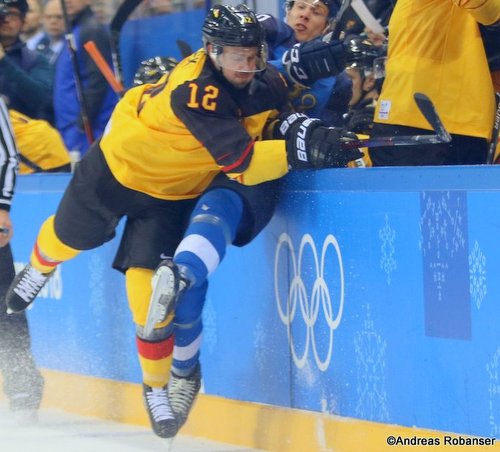 Olympic Winter Games Pyeongchang 2018 FIN - GER Brooks Macek #12, Tommi Kivistö #50 Gangneung Hockey Centre ©Andreas Robanser
