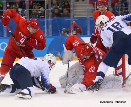 Olympic Winter Games Pyeongchang 2018 Men's: OA RUS - USA Vladislav Gavrikov  #4, Vasili Koshechkin #83, Jordan Greenway  #18, Nikolai Prokhorkin  #74 Gangneung Hockey Centre ©Andreas Robanser